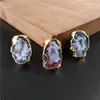 Cluster-Ringe FUWO Goldfarbe überzogener natürlicher Geode-Ring Erstaunliches Design Offene Achate Kristall Druzy Schmuck Großhandel 5 Teile / los RG028