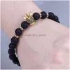 Beaded Trendy Lava Stone Bead Armband CZ Imperial Crown Charm Armband för män eller kvinnor grossist smycken släpp leverans dhswu