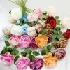 Fleurs décoratives 10 Pcs 65 cm Soie Rose Rose Pivoine Artificielle Bouquet 3 Grosse Tête Et Bourgeon Faux Pour Mariage Décoration Intérieure