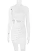 Frauen 2023 Frühling Sommer Lange Hülse der Schulter Wrap Geraffte, Figurbetontes Kleid 2 Layered Cut Out Weiße Kurze Kleider
