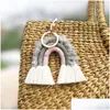 Keychains Lanyards Plush Rainbow Keychain Hand Woven Diy Fashion Accessories Bag Decoration Pendant Keyring Drop Delivery Dhmlj