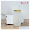 Mugs Us Stock 16Oz Sublimation Glass Can Glasses Beer Tumbler Frosted Drinking With Bamboo Lid And Reusable St Drop Delivery Home Ga Dhncv