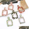 Charm Crystal Stone Big Square Drop Earrings Gold Sier Color Round Metal Dangle For Women Gift Jewelry Delivery DHZ4X