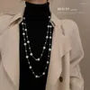 Chains Long Beads Butterfly Vintage Pearl Necklace Luxury Pendant Chain Women Layered Rhinestone Fashion Sweater Party Jewelry Gift