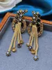 Stud Earrings Vintage Gold Color Metal Rhinestone Tassel Without Pierced For Women Jewerly 2023 Retro Europe And America