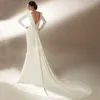 Elegant långärmad sjöjungfru bröllopsklänning Pleat rygglös brudklänning Öppen rygg Applique Delicate Vestido de Mariage 326 326