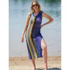 Vestidos de crochê de praia biquíni encobrimento feminino feminino sem mangas faixas arco -íris túnica túnica férias transparentes de férias transparentes