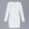 Casual Dresses Wholesale Women's Stretch Knit White Square Collar Long Sleeve Sexig Evening Celebrity Cocktail Party Bandage Dress