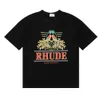 Rhude Designer Fashion Women Men Short Clothing Tees Long Tailed Print 230g Pureon Double Yarn High Streetカジュアル汎用263