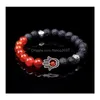 Beaded Strands Bracelets Lava Stone Stretch Hand Of Fatima Hamsa Charm Bracelet Mala Evil Eye For Men Women Drop Delivery Jewelry Dhw3T