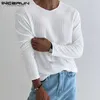 Men's T-Shirts Men T Shirt Solid Color Knitted V Neck Long Sleeve Streetwear Cozy Casual Men Clothing 2023 Stylish Camisetas S-5XL INCERUN L230520