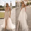 Berta 2023 plage Split robes de mariée col en V dentelle appliqué dos nu Robe de mariée sans manches balayage Train Robe de mariée