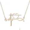 Earrings Necklace Stainless Steel Love Heart Women Gold Heartbeat Stud Jewelry Sets For Girls Wedding Drop Delivery Dhpst