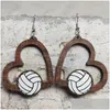 Charm Cuore Orecchini Borchie in legno Calcio Pallacanestro Calcio Ciondolo Orecchino Accessori moda Drop Delivery Jewelry Dhnpu