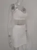 Mini abito femminile con cinturino bianco Bustier Crop Top e abito corto ritagliato Abito aderente senza maniche in due pezzi