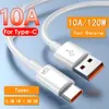 Cabo usb tipo c 10a 120w, cabo de carga super rápida para huawei mate 40 xiaomi samsung honor 50 cabo de dados usb de carga rápida