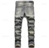 Jeans pour hommes Jean européen Hombre lettre étoile hommes broderie patchwork déchiré pour tendance marque moto pantalon hommes maigre