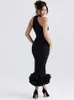 Female New Elegant Celebrity Party Dress Runway Outfits Wear 2023 Luxury Design Vintage Black Cocktail Midi Dress