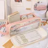 Camadas de grande capacidade Bolsa de lápis Kawaii Stationery estética Transparente Case Girl Zipper bolsa de suprimentos escolares