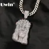 Wisiorek naszyjniki UWIN duży haczyk chrystus jezus naszyjnik pełny Iced Out Cubic cyrkon Charms moda Hip Hop biżuteria do upuszczenia 230526