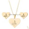 Örhängen halsband rostfritt stål kärlek hjärta kvinnor guld hjärtslag stud smycken uppsättningar för flickor bröllop drop leverans dhpst