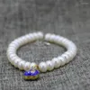 Strand Moda Donna Bracciali Bianco Naturale D'acqua dolce coltivato 7-8mm Abaco Perle di perle Cloisonne Spacer Charms Gioielli 7,5 pollici B3085