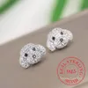 100% 925 Sterling Silver Crystal Cut Dog Stud Earrings for Women Party Gift Jewelry pendientes boucle d oreille