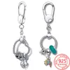 Nyckelringar Ny trend 925 Sterling Silver Letter Green Glass Bead Family Tree Charm Lämplig för originalmärke Key Ring Chain DIY G230526