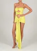 Double Layered Silk Satin Ruched Bodycon Mini Dress Cut Out Knot Draped Summer Rave Outfits Club Party Wear Tube Dress