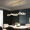 Lustres nordique créatif longue vague pour cuisine Islend décor à la maison en acier inoxydable salon salle à manger luminaire suspendu