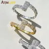 Bangle Sparking Bling 5a CZ Custom Opened Square Cubic zircon Iced Out Men for Men Boy Luxury Geometric Clusterの調整ブレスレット