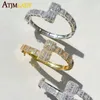 Bangle Sparking Bling 5A CZ Custom Opened Square Cubic Zircon Iced Out Regola il braccialetto per gli uomini Boy Luxury Geometric Cluster