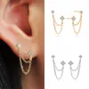 Huitan Nuovo Arrivo Doppio Ear Studs Nappa Catene Orecchini Pendenti per Le Donne Piercing All'orecchio 3 Colore Del Metallo di Lusso CZ Gioielli Caldi