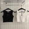 Summer Knits Tank Top Women Sport Crop Topps Metal Badge Tanks Top Crew Neck Gym T Shirt