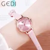 Wristwatches GEDI Elegant Pink Leather Strap Women Watches Waterproof Fashion Quartz Wrist Watch 2023 In Trend Female Clock