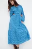 Vestidos casuais 2023 Bordado da primavera azul o-pescoço traseiro Hollow Out Vintage Maxi Dress Lace Up Robes elegantes Mujer Club vestidos