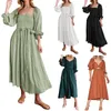 Casual Dresses Elegant A Line Midi Dress Rope Belt Ruffle Trim Long Sleeves V Neck Women Chic Beach 2023 Female Vestidos