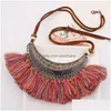 Chokers Leather Tassel Necklace Big Crescent Bohemia Long Choker Statement For Women Design Boho Vintage Wholesale Drop Delivery Jew Dhbjn