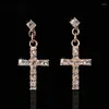 Dangle Earrings Cubic Zirconia Cross Drop/Dangle Rose Gold Color Silver Colour Fashion Jewelry For Women Wholesale Punk Style DWE328