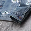 mens designer Denim coat black jackets Mens cowboy coat Hip Hop decoration gemstone flower letter buttonStreetwear Men Denim jacket