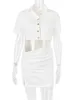 Mini vestido de algodón con abertura de verano para mujer 2022, moda informal, cintura recortada, trajes de vacaciones, elegante vestido camisero blanco