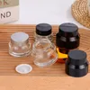 15g 30g 50g Amber Brown Glass Jar frasco de recipiente vazio garrafa de cosméticos recarregável com forros internos brancos e tampas de ouro preto