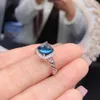 Bagues de grappe en argent sterling 925 naturel topaze bleue de Londres bague de fiançailles cadeau de mariage de pierres précieuses de luxe pour femmes