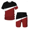 Oversized O-hals Heren T-shirt Shorts Set Mode 2-delig Sportpak 3D Afdrukken Casual Sport Sneldrogend Trainingspak Kleding