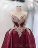 Arabe Aso Ebi Bourgogne Robes De Bal Avec Puffy Train Détachable Perlé Applique Tache Tulle Robe De Soirée Occasion