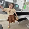 衣料品セットガールズドレスサマースカートセット2023子供服の衣服ボウノットシャツ階層プレッピースタイルのツーピース