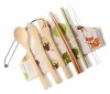 Dinnerware Sets Portable Natural Bamboo Straw Spoon Fork Knife Chopsticks Cleaning Brush Kitchen Utensil Cutlery Set Top Quality