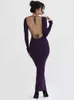 2023 Spring Femelle Femelle de haute qualité extensible Jersey en couches à manches longues Vacay Vacay Backless Night MAXI Robe