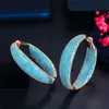 Lussuosi orecchini di design a cerchio blu in rame per donna, festa, sudamericani, zirconi AAA, orecchini con diamanti, sposa, fidanzamento, matrimonio, anniversario, regalo di gioielli