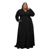 Casual jurken GPBD 2023 vrouwen High Street Style Long Dress Mode Mouw Deep V Pockets Pure Color Lady Floor Lengte